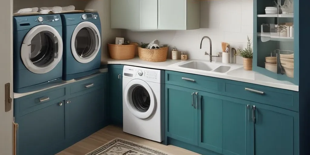 20+ Creative Laundry Room Cabinet Solutions for Every Home Bold Color-Block Cabinets