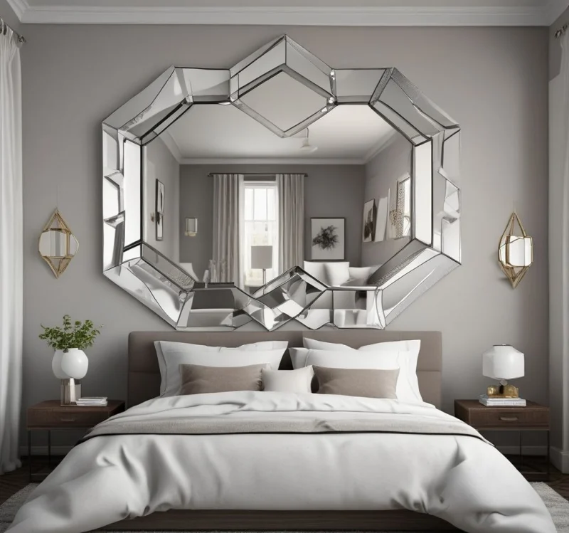 17 Stunning Mirror Ideas to Transform Your Bedroom Into a Luxurious Retreat Bold Geometric Mirror