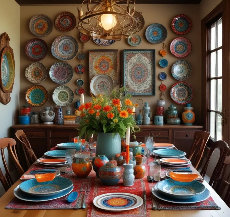 20 Beautiful Boho Dining Room Designs to Transform Your Space Colorful Dinnerware Collection