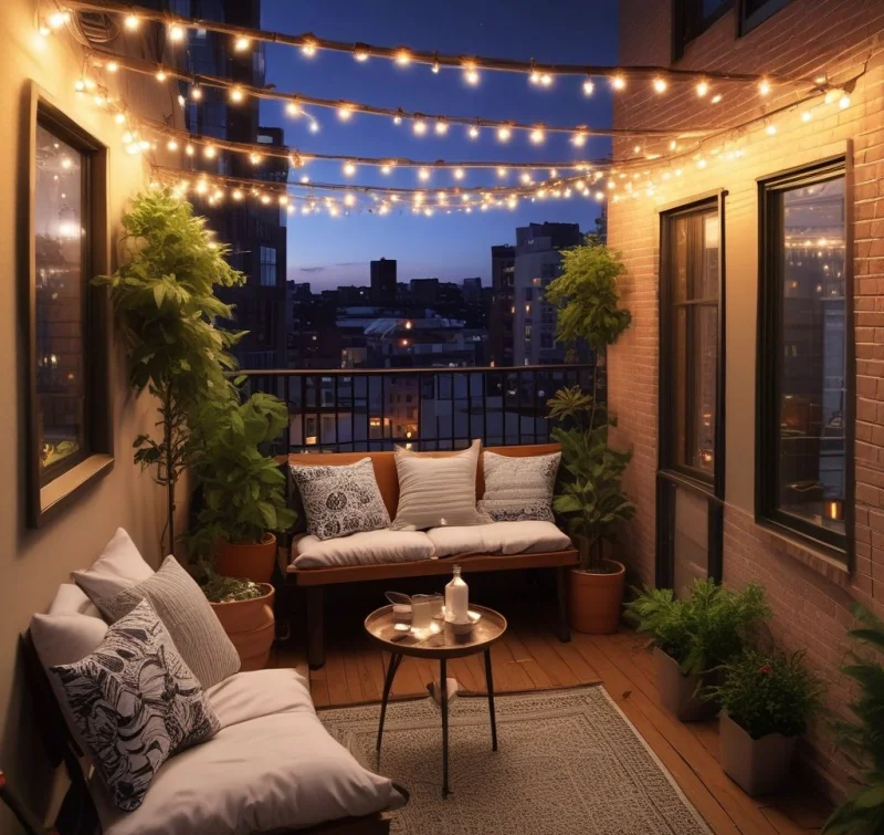 18 Creative Small Balcony Ideas - Transform Your Tiny Outdoor Space Create Magic with Twinkling String Lights