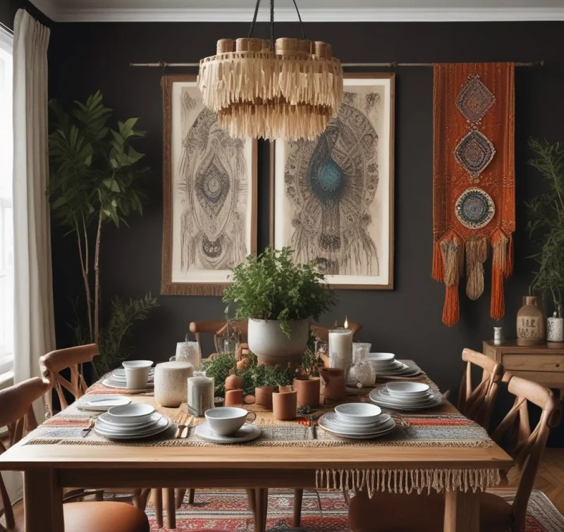 20 Beautiful Boho Dining Room Designs to Transform Your Space Fringe and Tassel Details