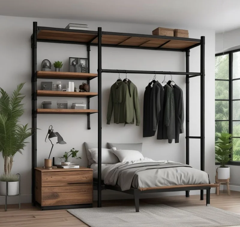 20 Smart Bedroom Wardrobe Ideas That Transform Your Space Industrial Metal Framework