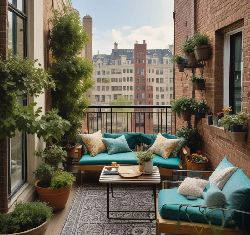 18 Creative Small Balcony Ideas - Transform Your Tiny Outdoor Space Layer Soft Cushions and Pillows for Coziness