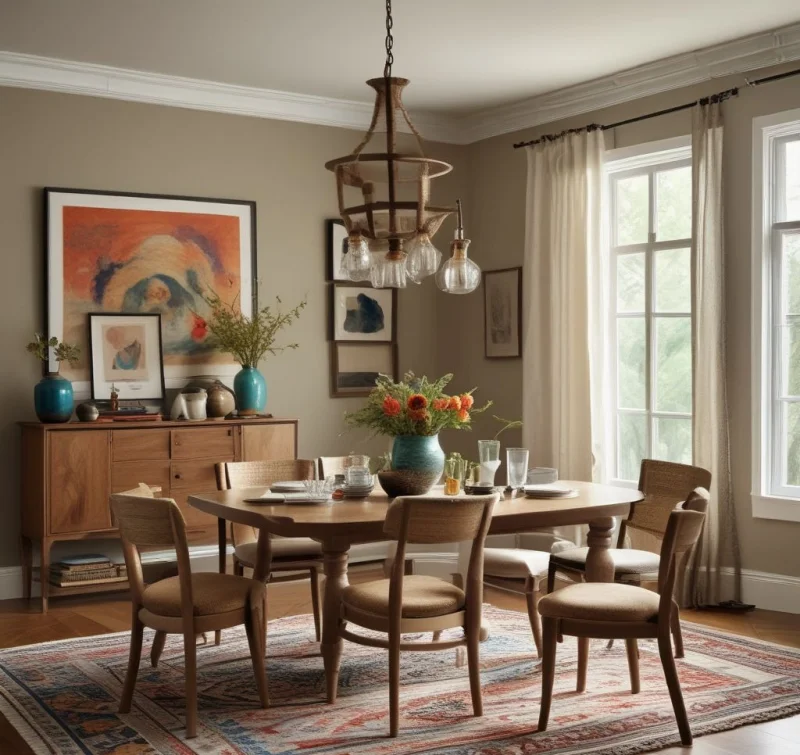 20 Beautiful Boho Dining Room Designs to Transform Your Space Layered Floor Rugs