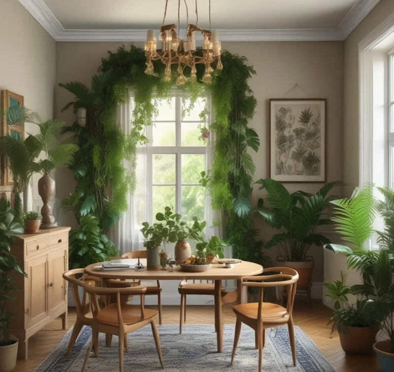 20 Beautiful Boho Dining Room Designs to Transform Your Space Lush Green Plant Display