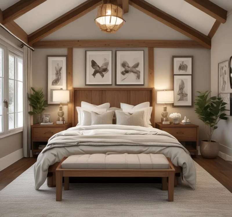 Natural Wood-Frame Seating for Warmth
