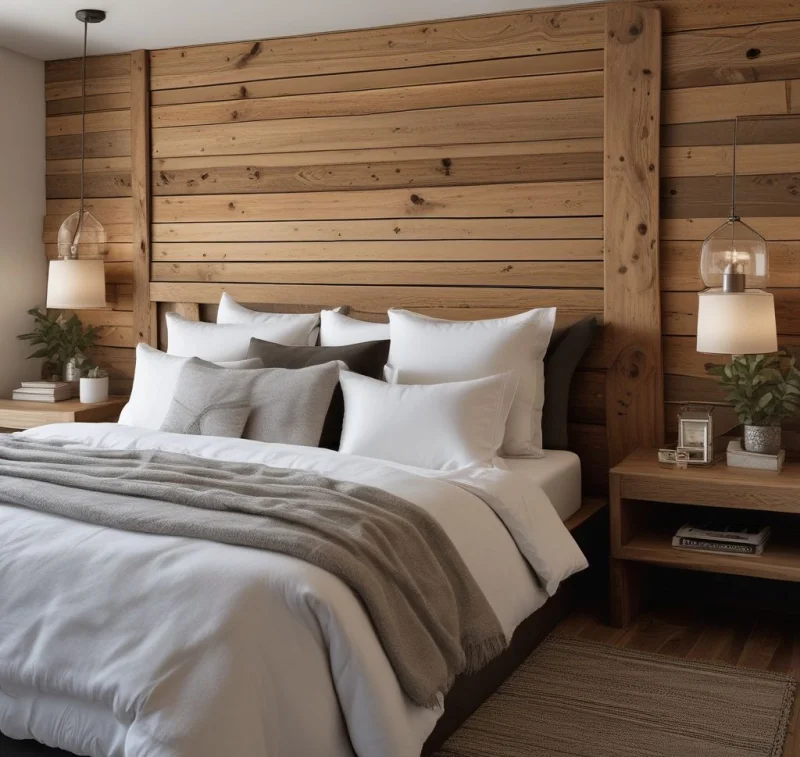 Natural Wood Plank Headboard
