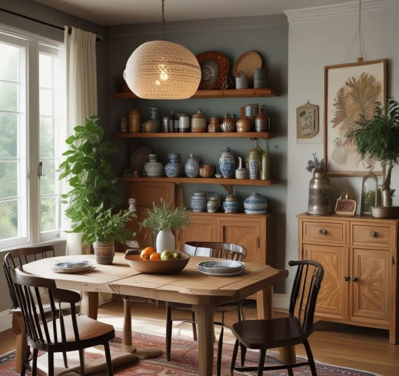20 Beautiful Boho Dining Room Designs to Transform Your Space Open Shelving Display