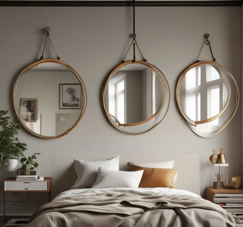 17 Stunning Mirror Ideas to Transform Your Bedroom Into a Luxurious Retreat Suspended Mirror with Natural Straps