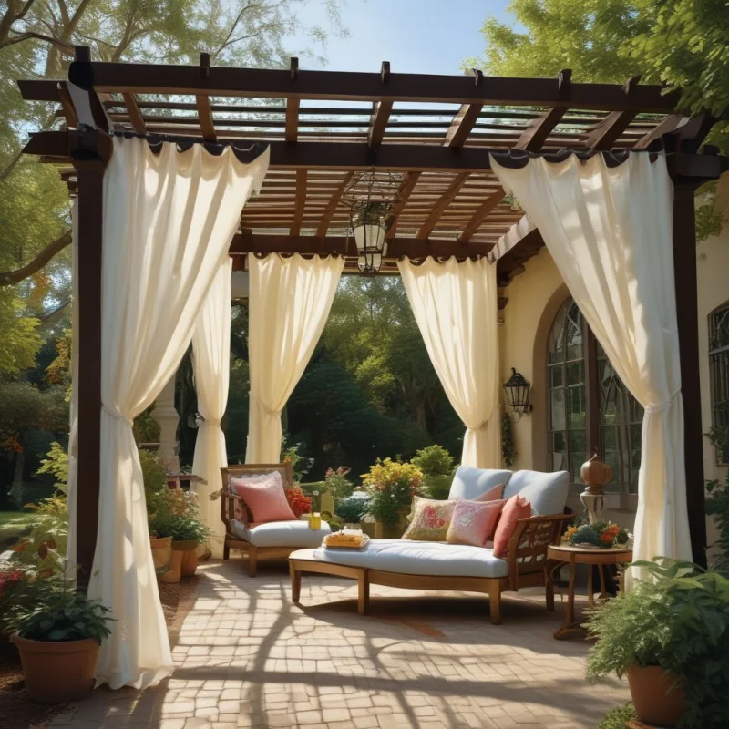 Dreamy Pergola with Flowing Curtains
