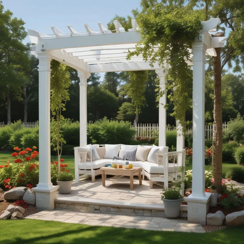  Elegant White Pergola with Natural Accents