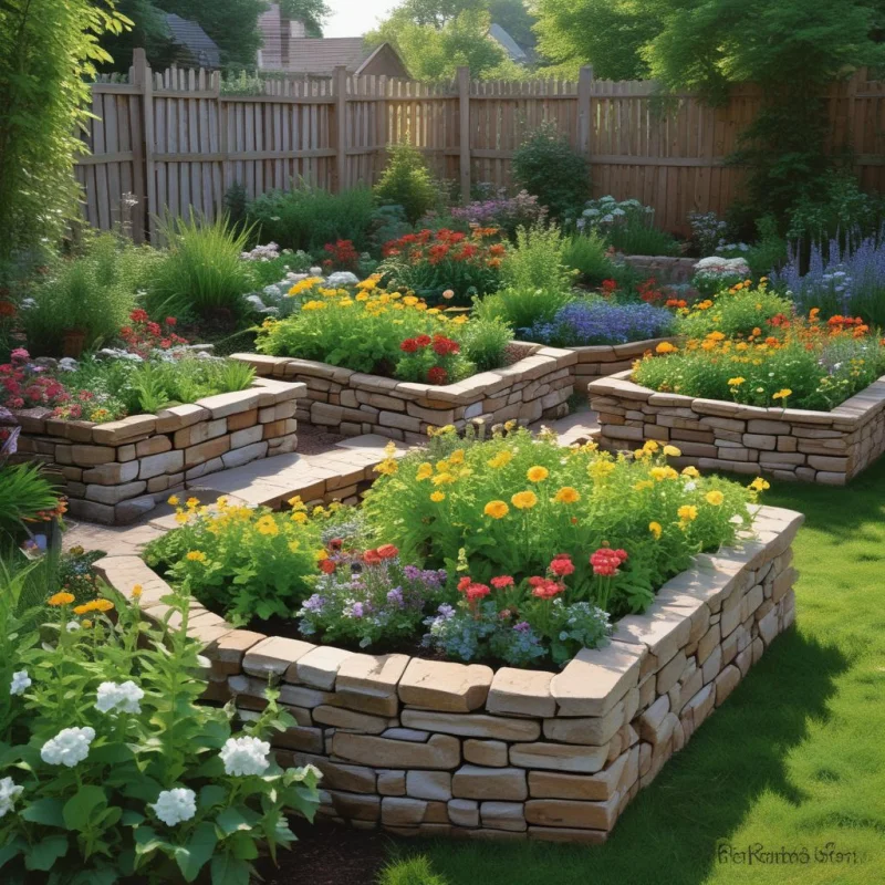 Elevated Planting Areas with Natural Materials
