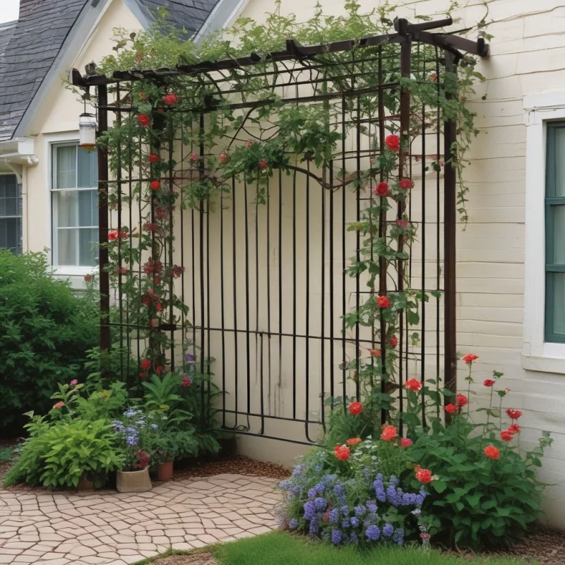 Garden Framework with Blooming Vines

