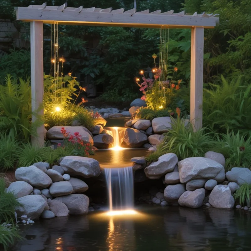 21 Stunning Mini Waterfall Ideas for Your Garden Paradise Illuminated Night Feature
