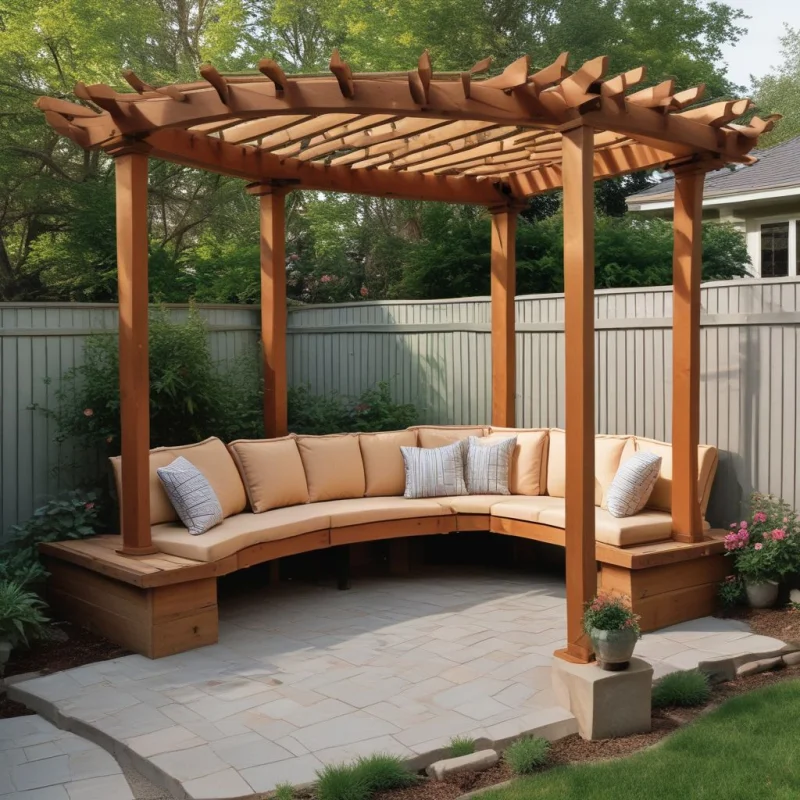 Multi-Functional Built-In Seating Pergola
