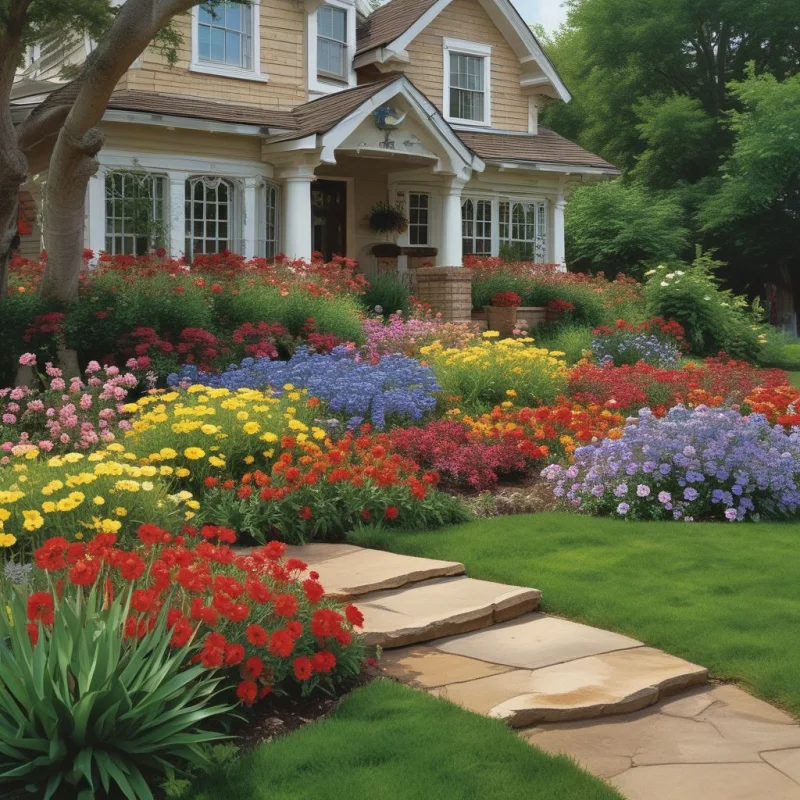 17 Beautiful Front Yard Garden Ideas to Transform Your Home's First Impression Plant Colorful Flower Beds in Layers