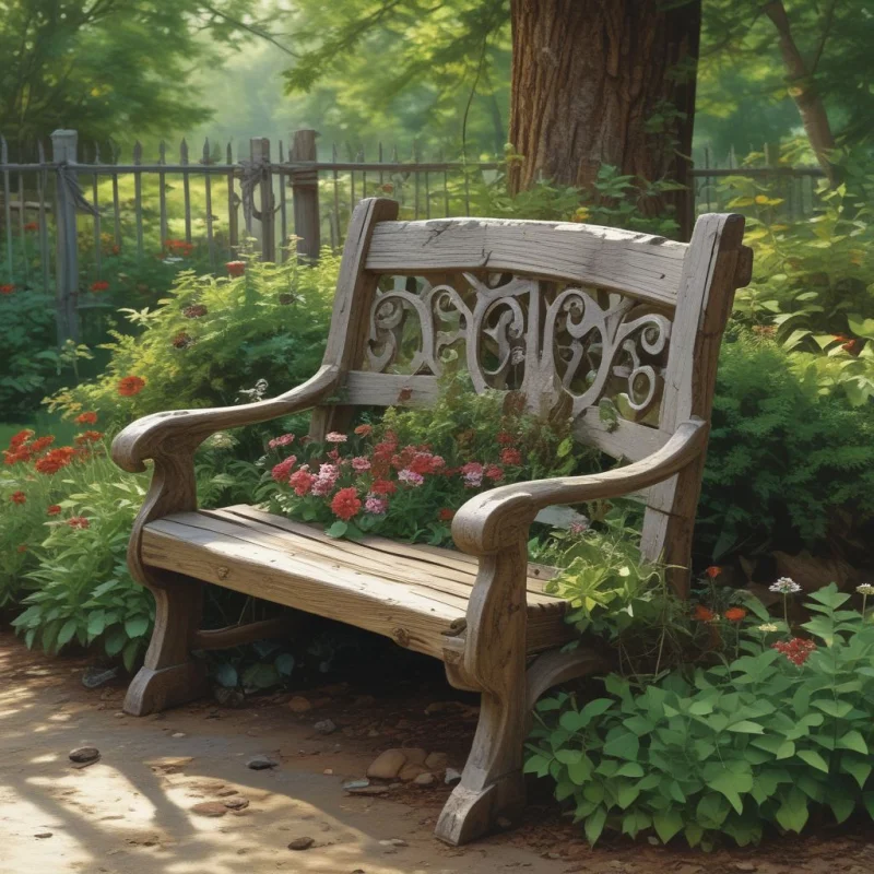 Weathered Garden Seat for Quiet Moments
