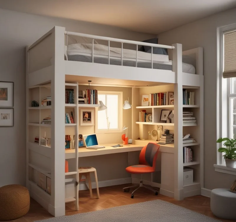 Elevated Loft Bed with Work Space
