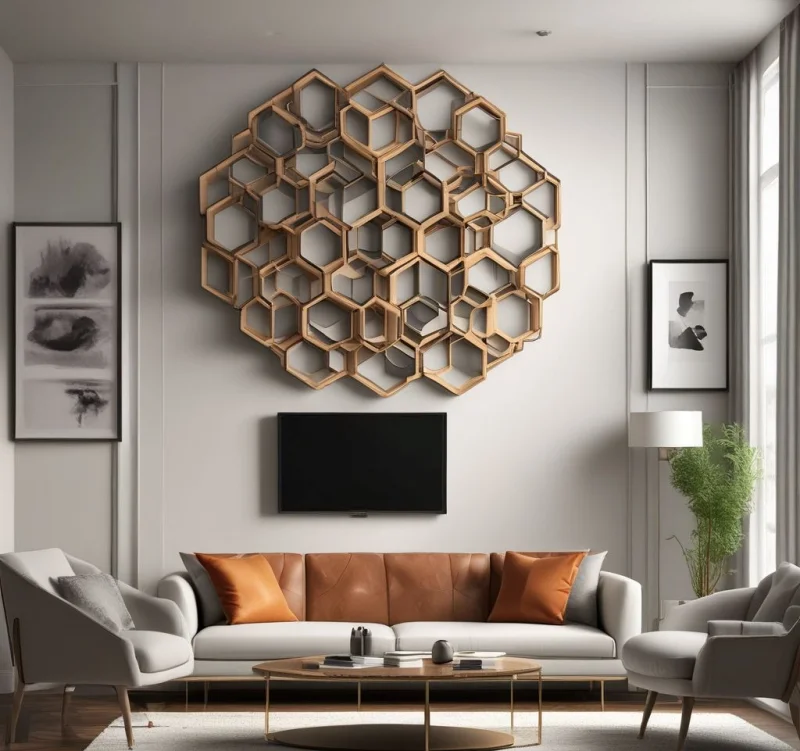 15+ Creative Ways to Transform the Space Above Your TV Three-Dimensional Geometric Wall Art