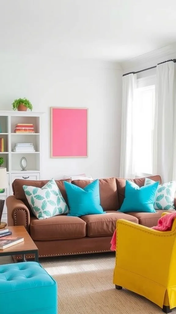 20+ Chocolate Brown Sofa Living Room Ideas to Transform Your Space Bright White with Colorful Pops