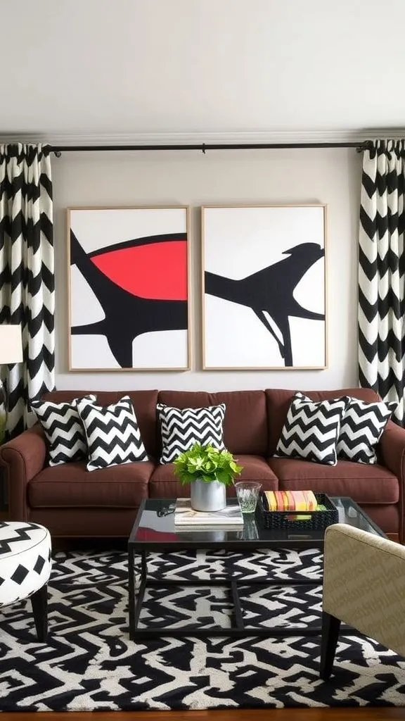 20+ Chocolate Brown Sofa Living Room Ideas to Transform Your Space City-Chic with Graphic Prints
