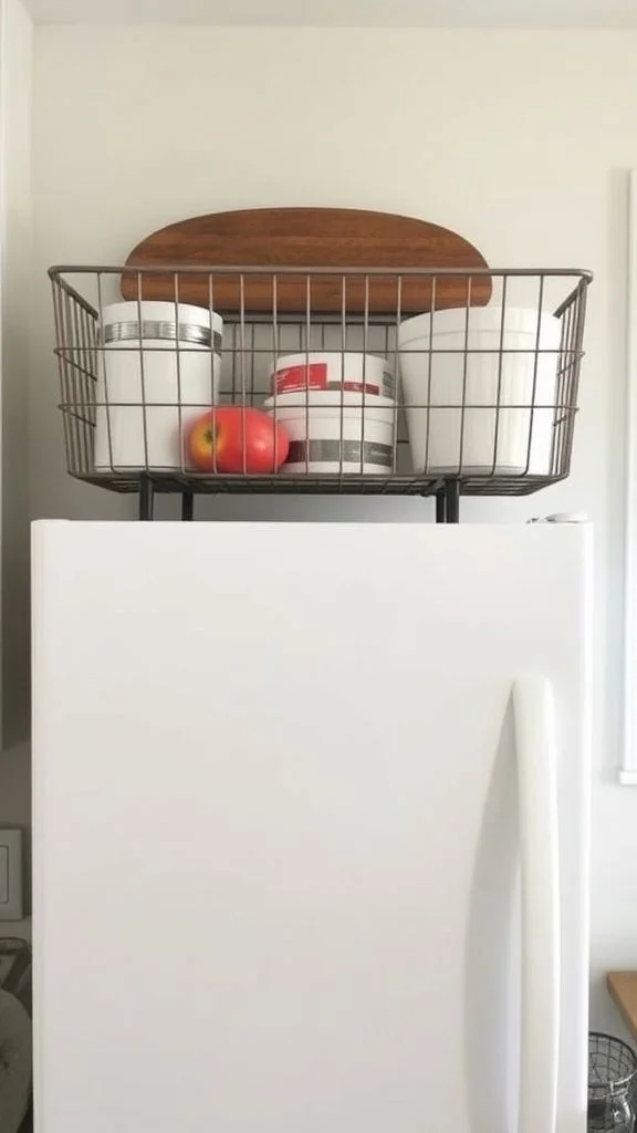 12+ Smart Storage Solutions Above Your Refrigerator for Maximum Kitchen Space Farmhouse Wire Basket Storage