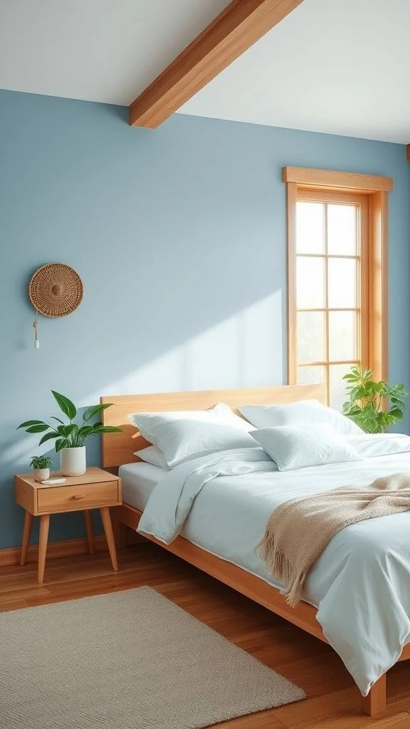 Natural Harmony with Sky Blue and Warm Wood
