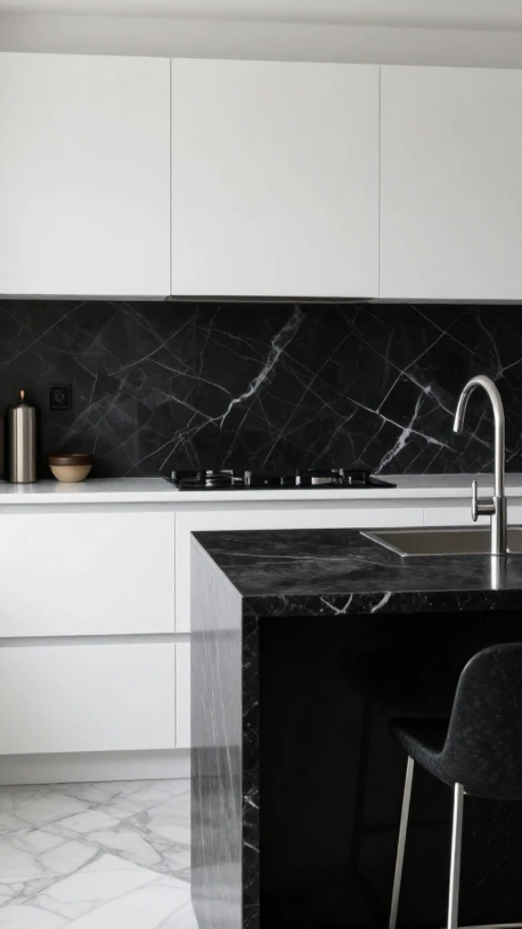 19+ Elegant Black and White Kitchen Ideas to Transform Your Space Blend Contrasting Stone Materials