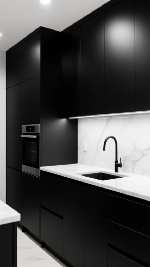 19+ Elegant Black and White Kitchen Ideas to Transform Your Space Choose Matte Black Storage with Bright Work Surfaces