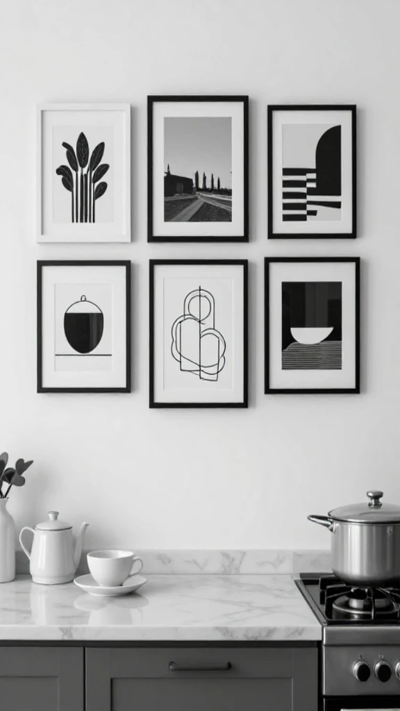 19+ Elegant Black and White Kitchen Ideas to Transform Your Space Display Monochromatic Artwork