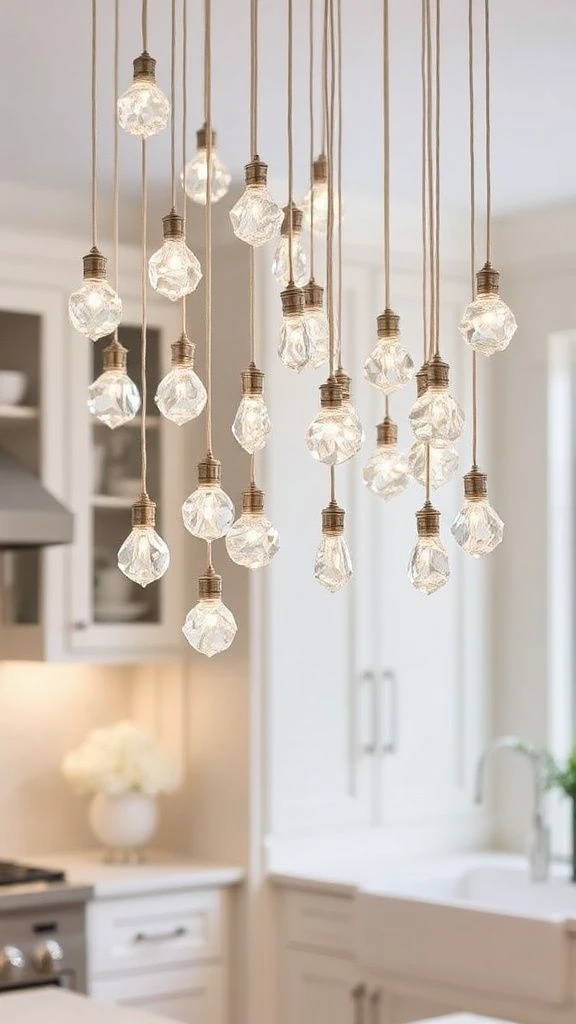 22+ Beautiful Kitchen Lighting Ideas Over Island to Transform Your Space Draping Small Crystal Lights
