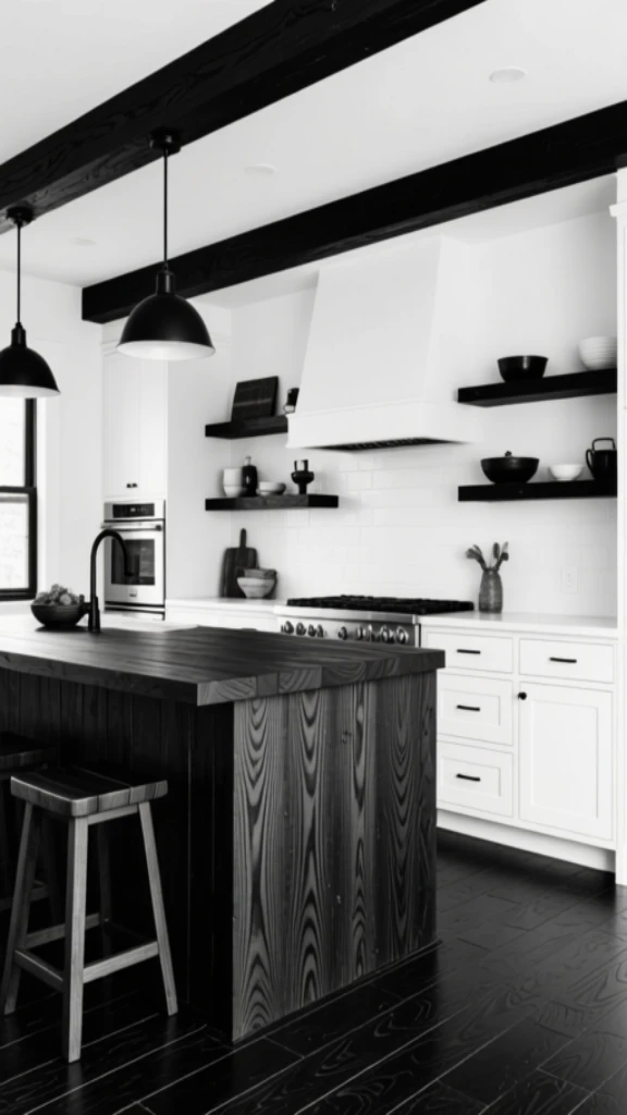 19+ Elegant Black and White Kitchen Ideas to Transform Your Space Incorporate Dark Stained Wood Elements