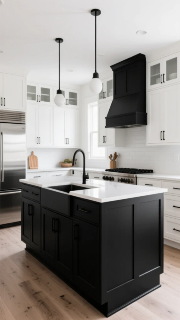 19+ Elegant Black and White Kitchen Ideas to Transform Your Space Install Dual-Tone Cabinet Colors