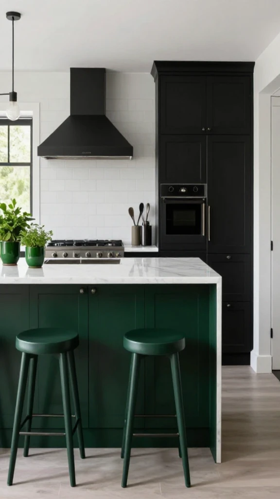 19+ Elegant Black and White Kitchen Ideas to Transform Your Space Introduce Deep Green Accents