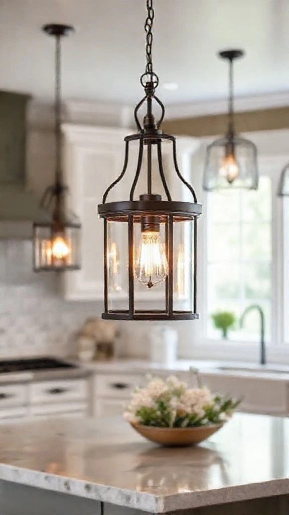 22+ Beautiful Kitchen Lighting Ideas Over Island to Transform Your Space Lantern-Style Hanging Fixtures