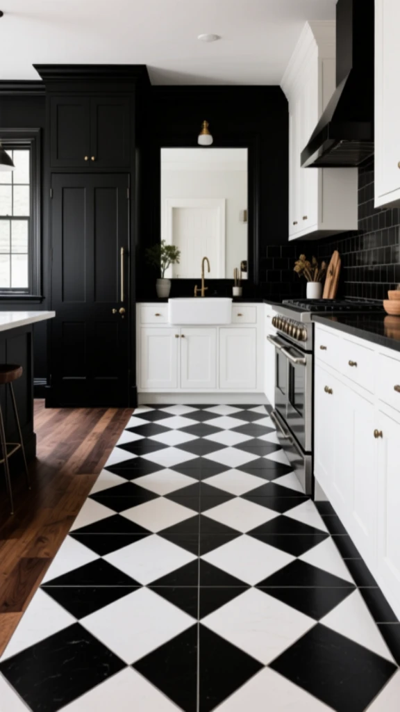 19+ Elegant Black and White Kitchen Ideas to Transform Your Space Make a Statement with Dramatic Flooring