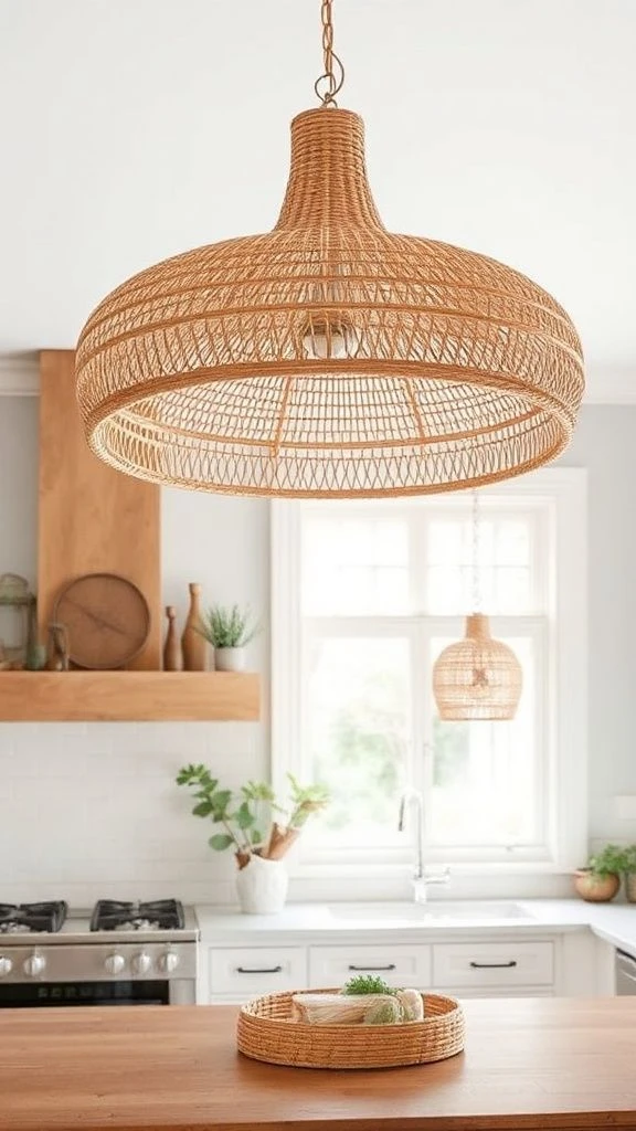 22+ Beautiful Kitchen Lighting Ideas Over Island to Transform Your Space Rattan or Woven Chandeliers