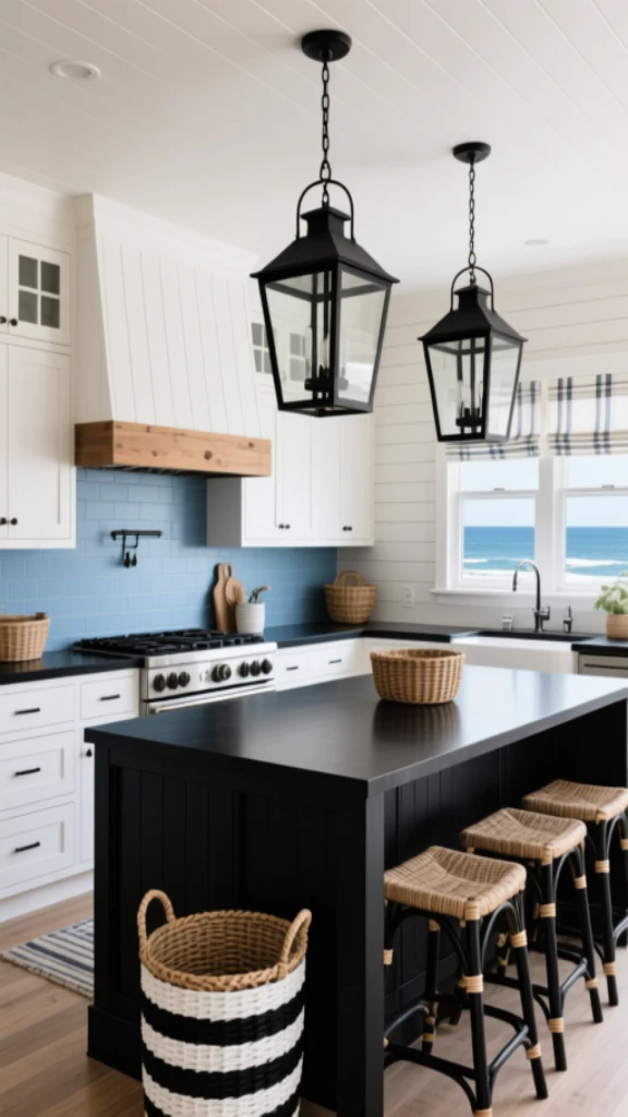 19+ Elegant Black and White Kitchen Ideas to Transform Your Space Reimagine Coastal Style in Darker Tones
