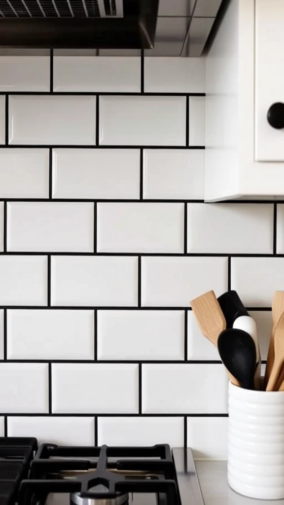 19+ Elegant Black and White Kitchen Ideas to Transform Your Space Use Classic Subway Tiles with Dark Grout Lines