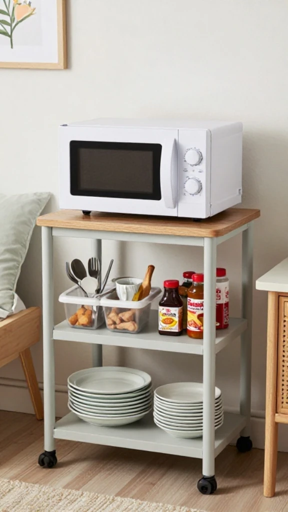 Mini Fridge and Microwave Station Setup
