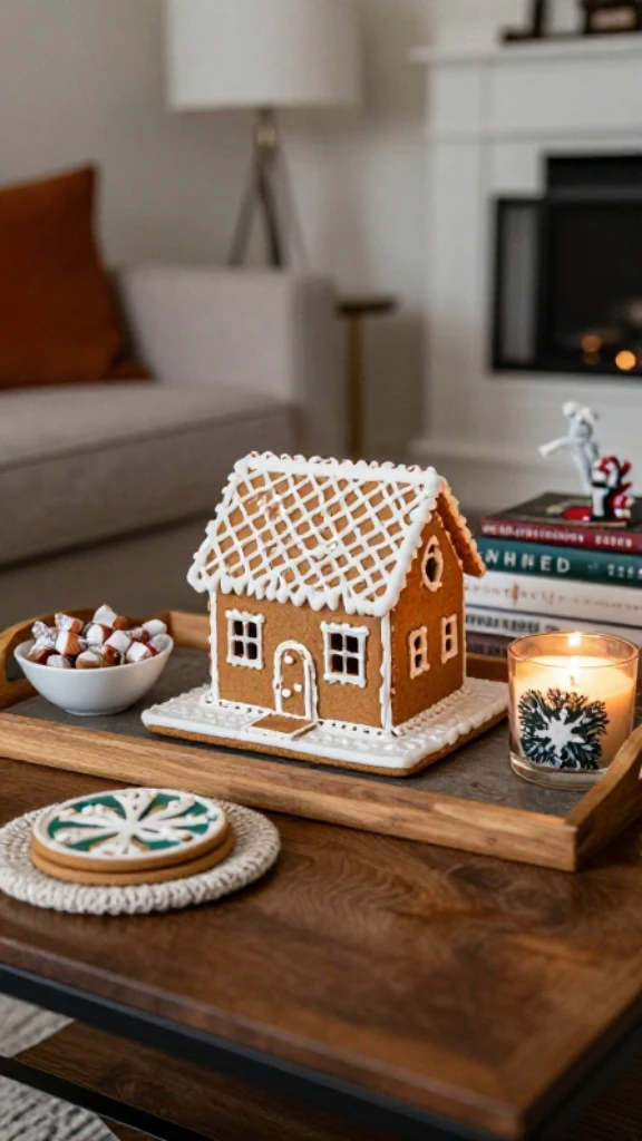 Coffee Table Gingerbread House Vignette