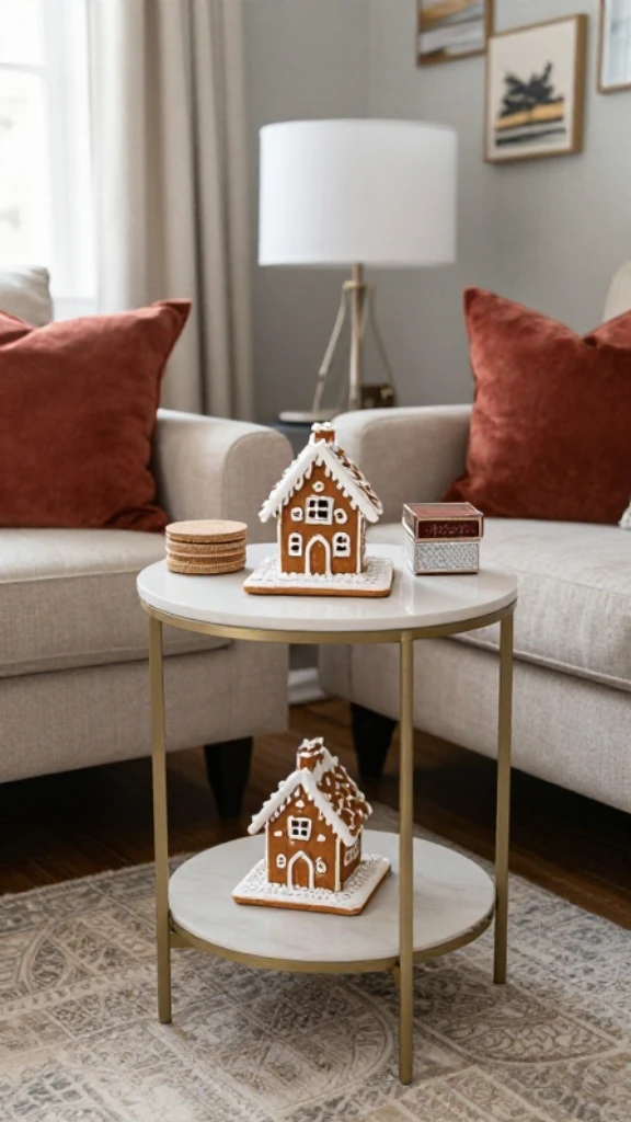 Living Room Side Table Gingerbread House Accent