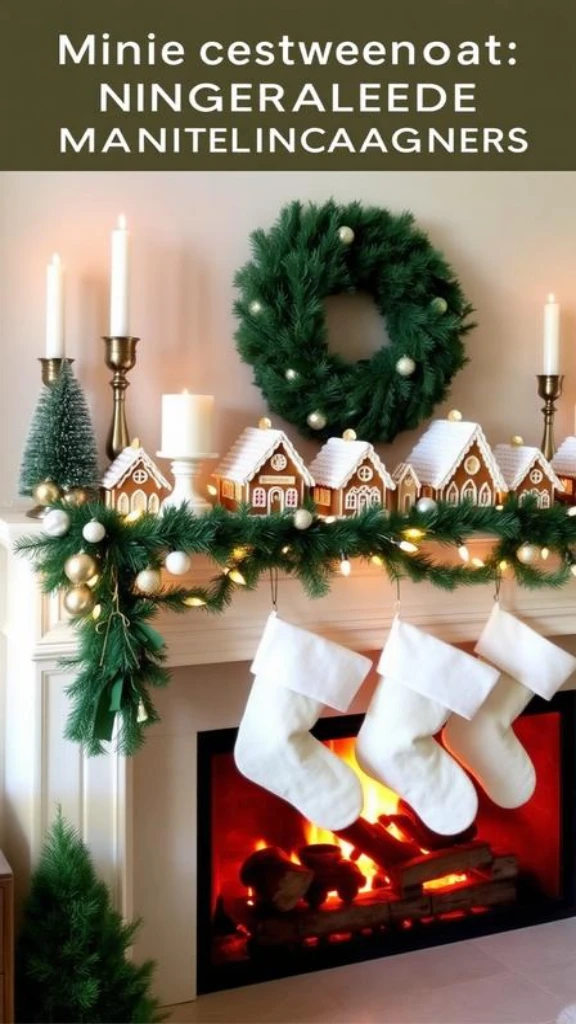Miniature Gingerbread House Mantel Arrangement