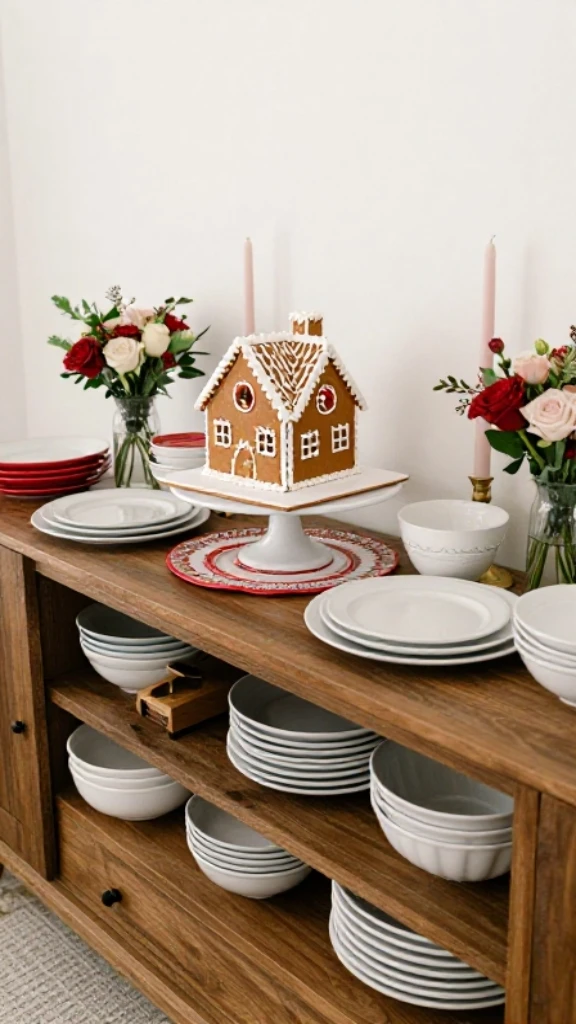 Sideboard Gingerbread House Buffet Styling