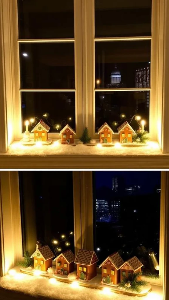 Window Sill Gingerbread House Scene
